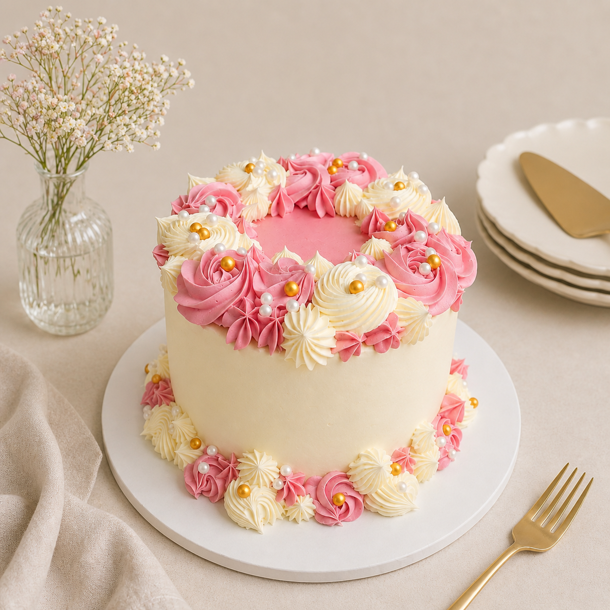 Pink Floral Theme Cake 1 KG