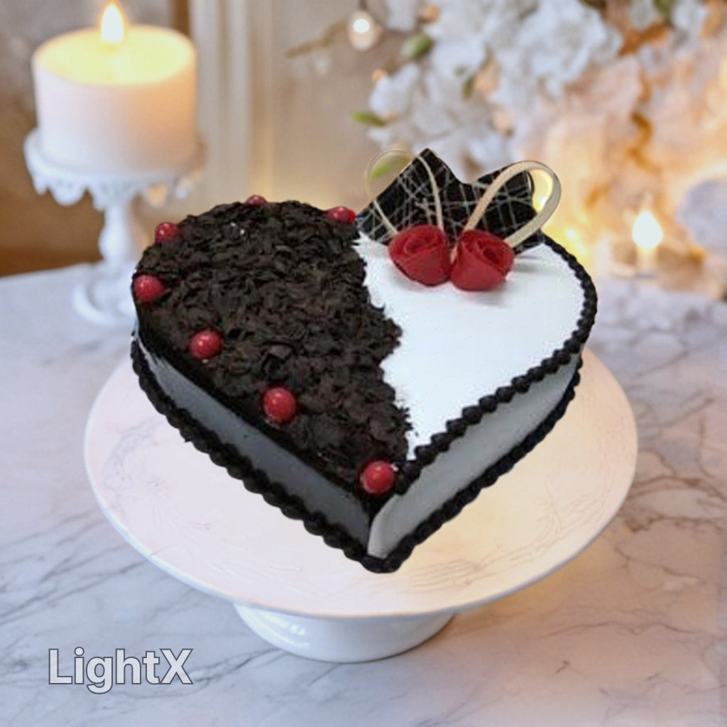 Heart Shaped White & Black Cake