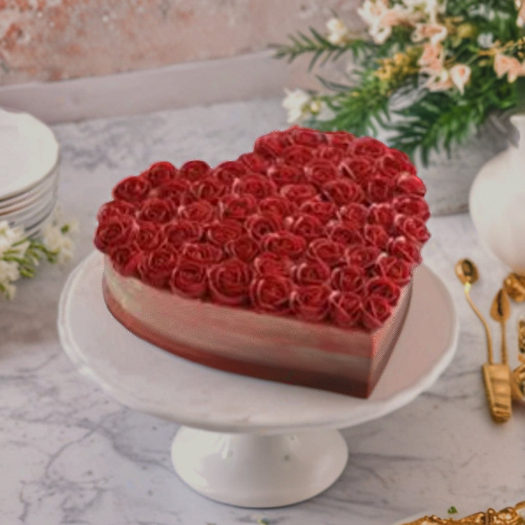 Red Heart Rosettes Cake