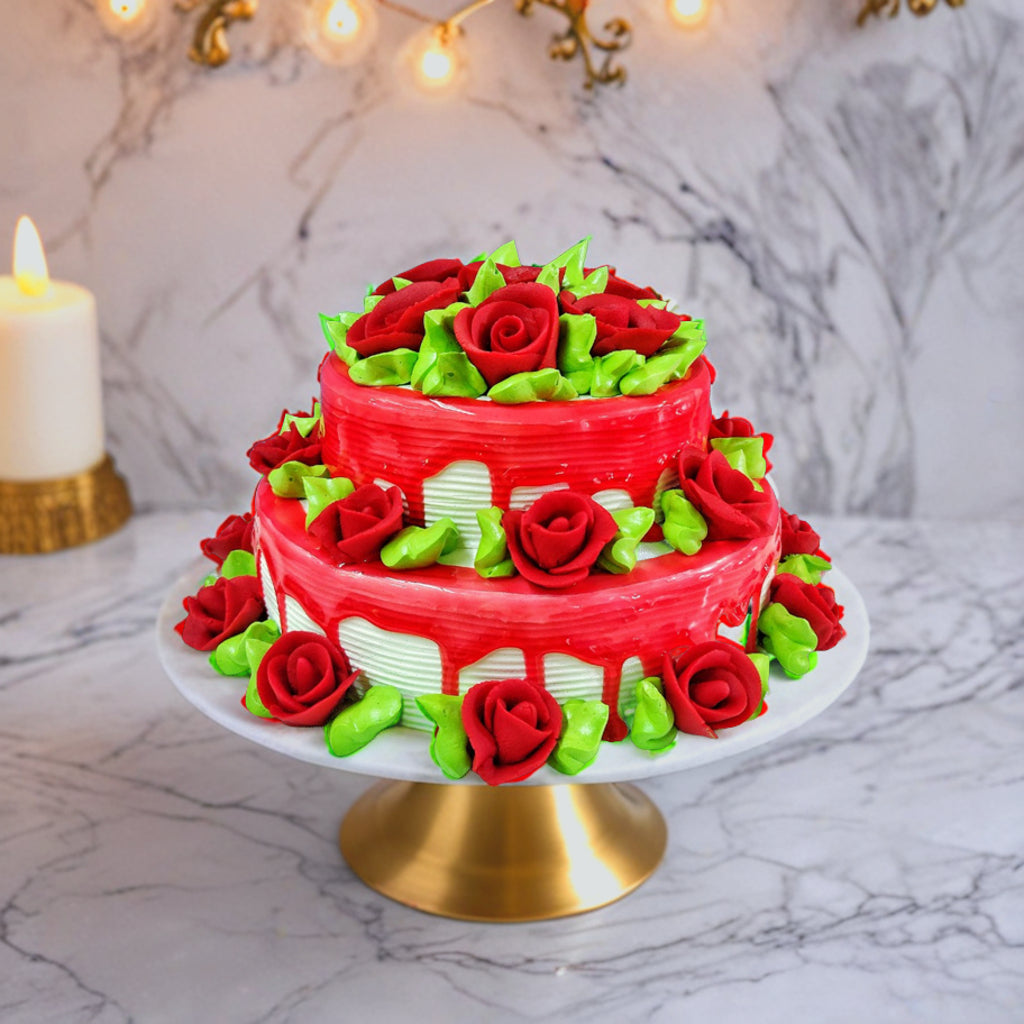 Two Tier Red Roses Celebration Cake