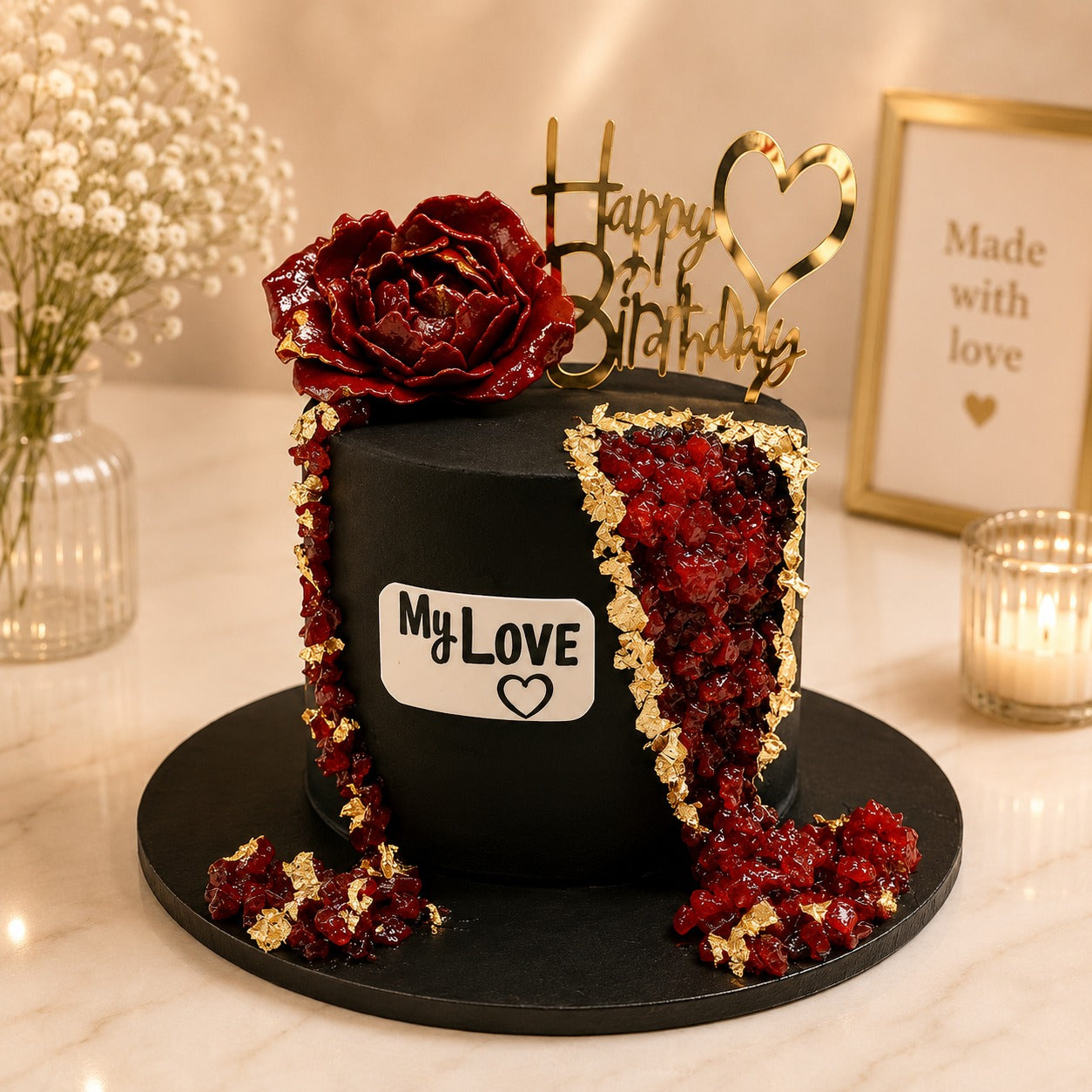 Black and Red Rose Theme Cake 2KG