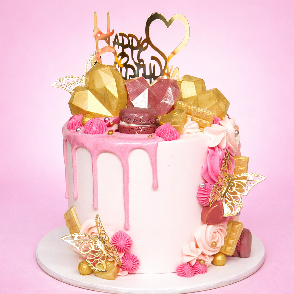 Elegant birthday cake with gold accents 1.5 KG