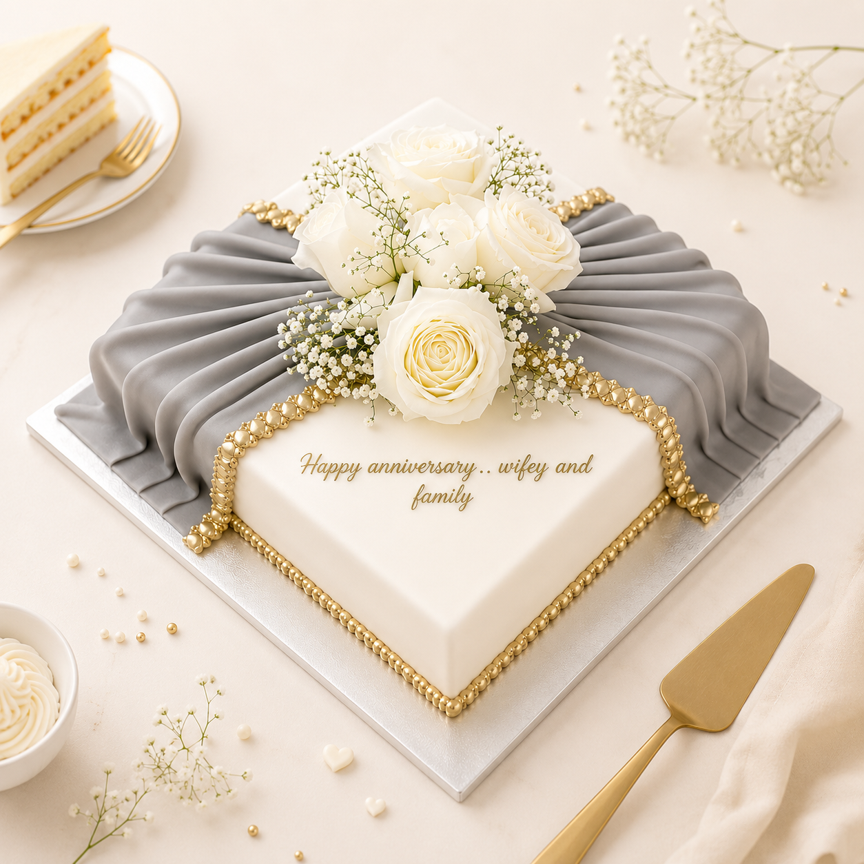 Elegant White Rose Anniversary Cake 2KG