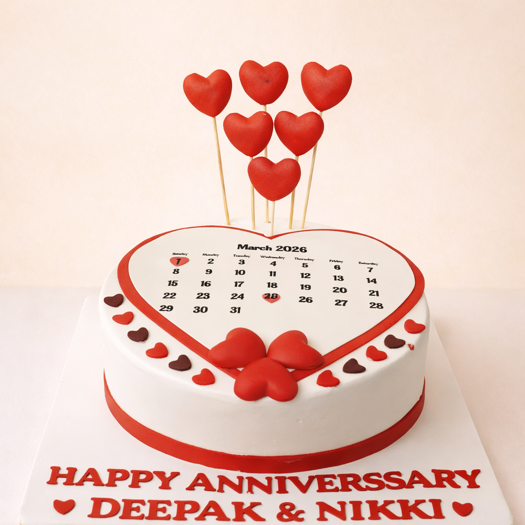 Anniversary Heart Theme Cake 1.5 KG