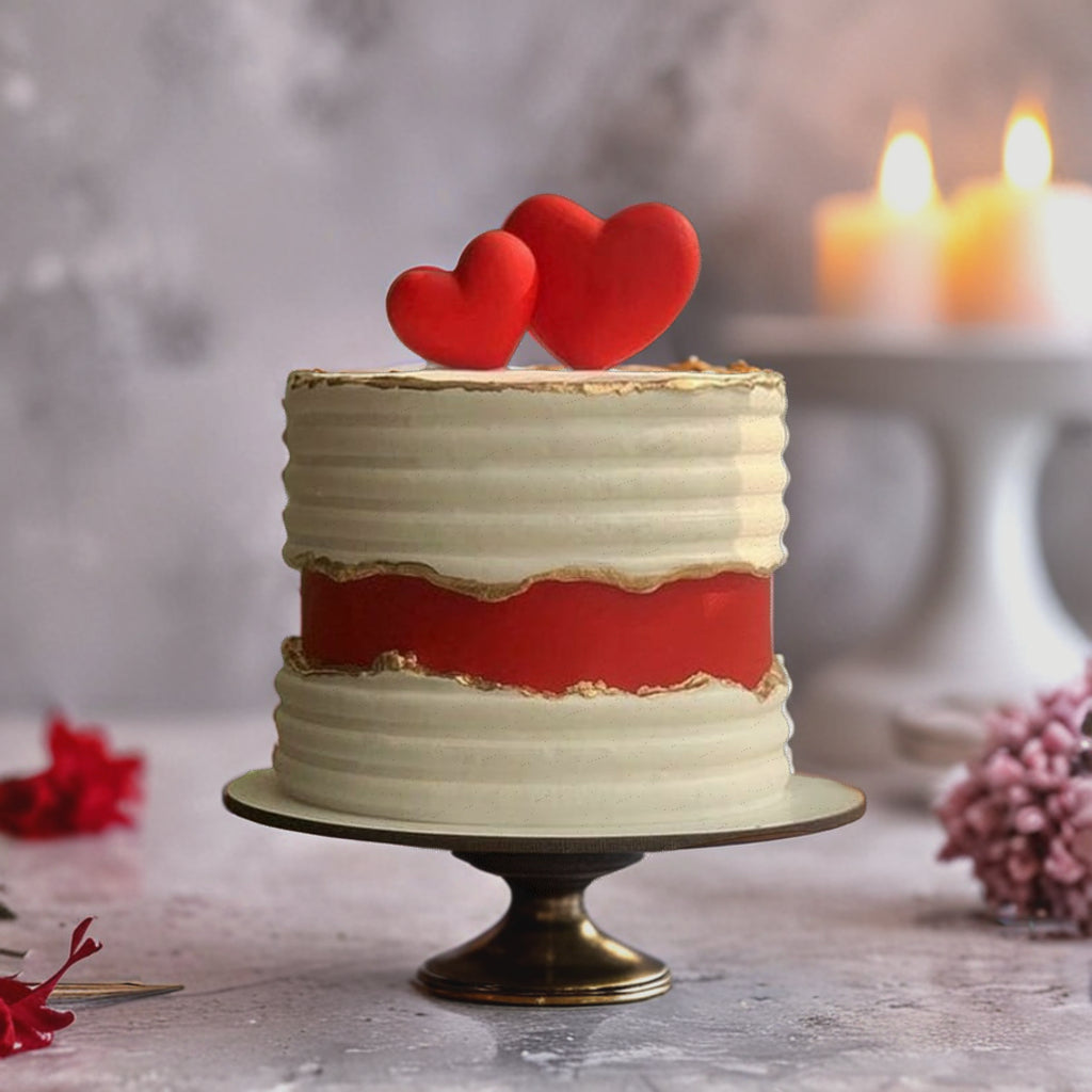 Gold Lining Red Hearts Love Cake