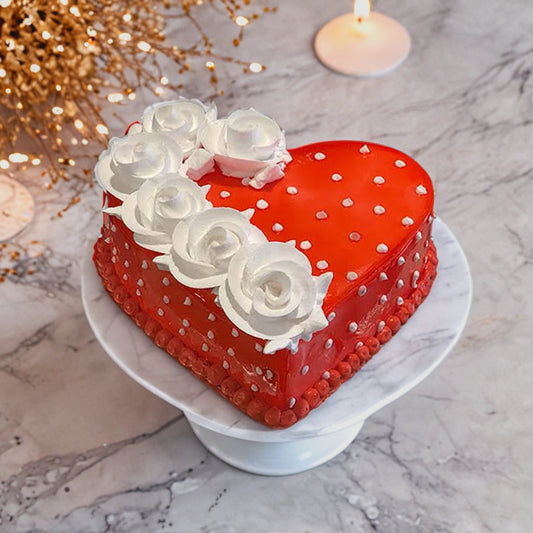 Heart Shaped Red & White Glaze Cake