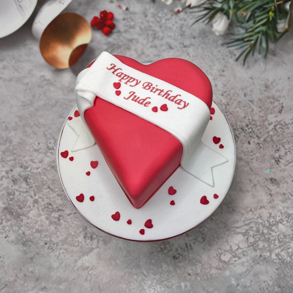 Heart Shaped Red Fondant Cake
