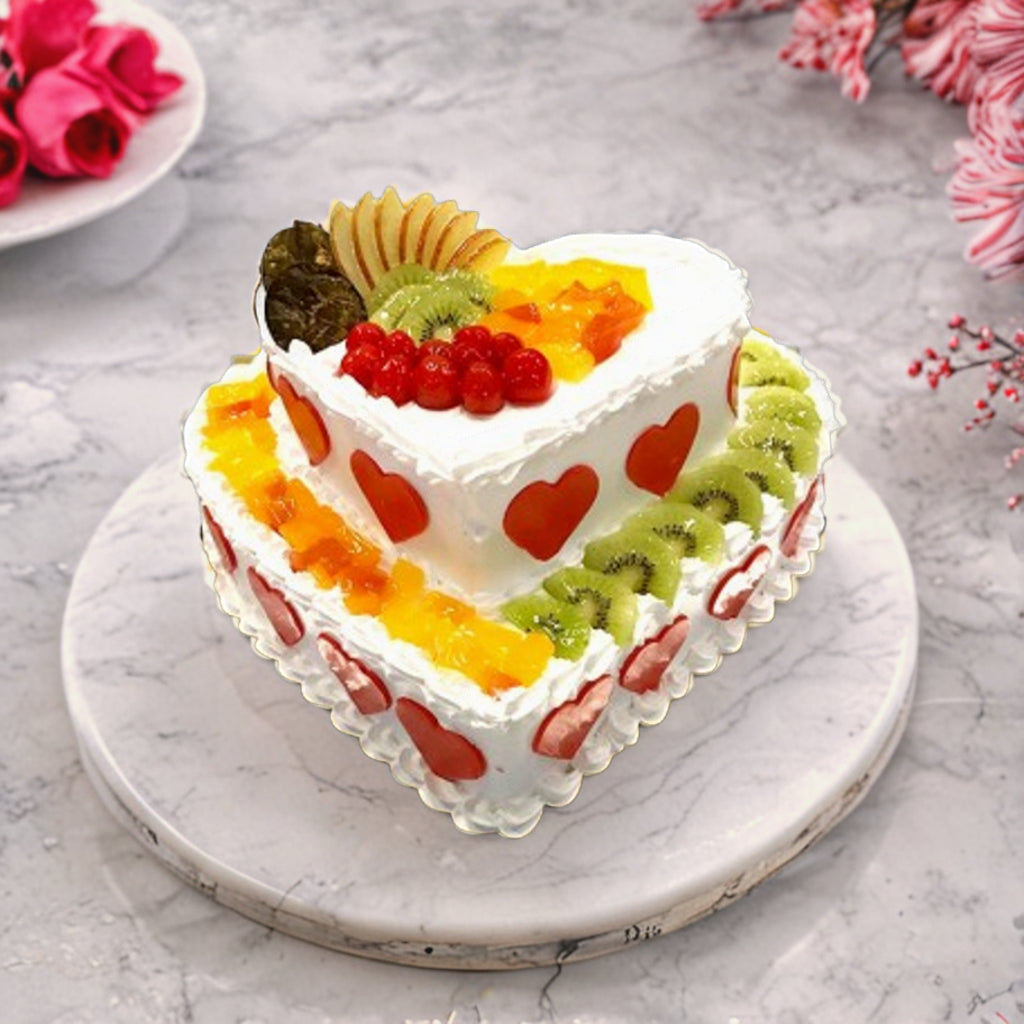 Heart Shaped Two Tier Fresh Fruits Cake