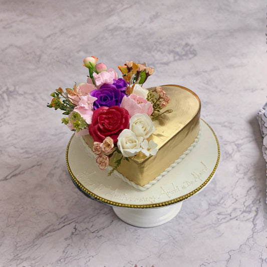 Pure Gold Floral Heart Cake