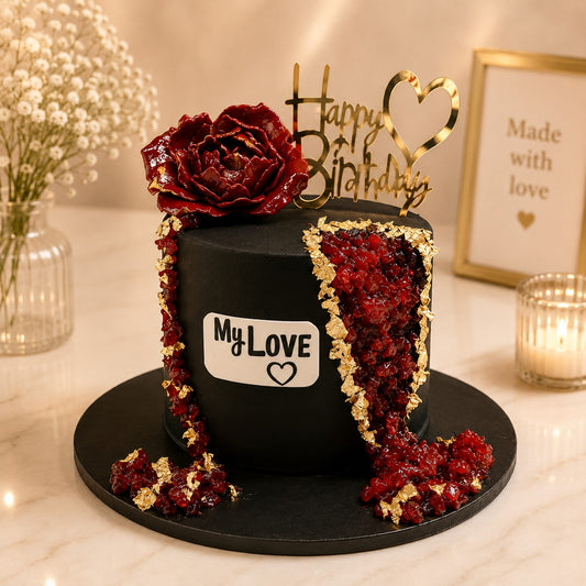 Black and Red Rose Theme Cake 2KG